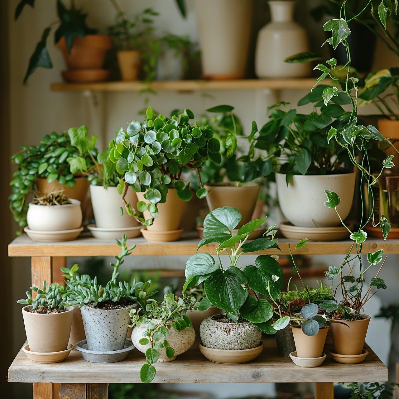 paisajismo con planta en estantes