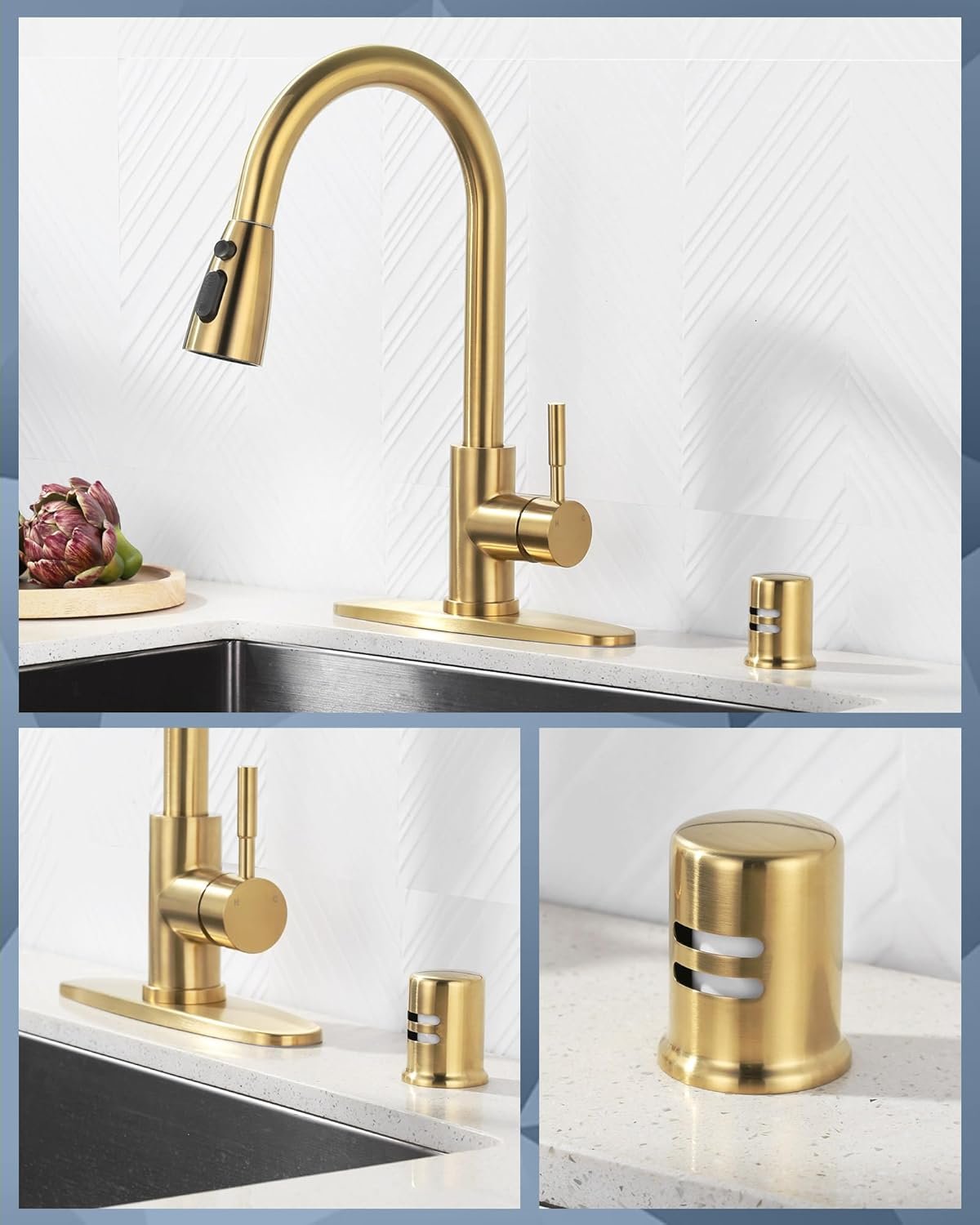 Grifo de cocina WOWOW acero inoxidable dorado