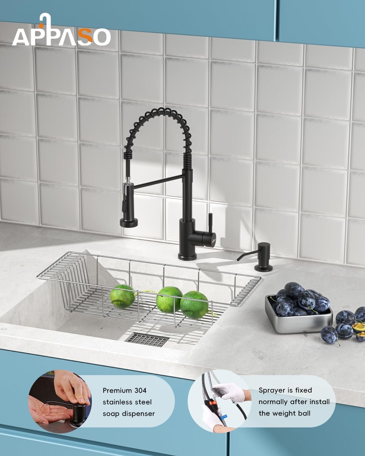 APPASO grifo de cocina negro con dispensador