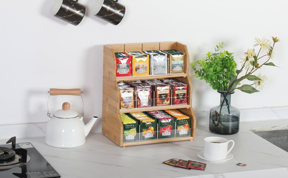 organizador de té de bambú cocina moderna